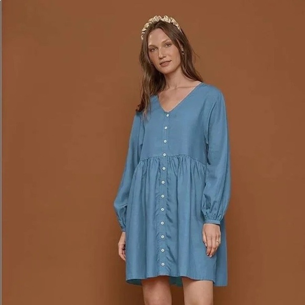Tradlands Remi Dress Women XL Mini Chambray Cotton Minimalist Oversized Blue EUC